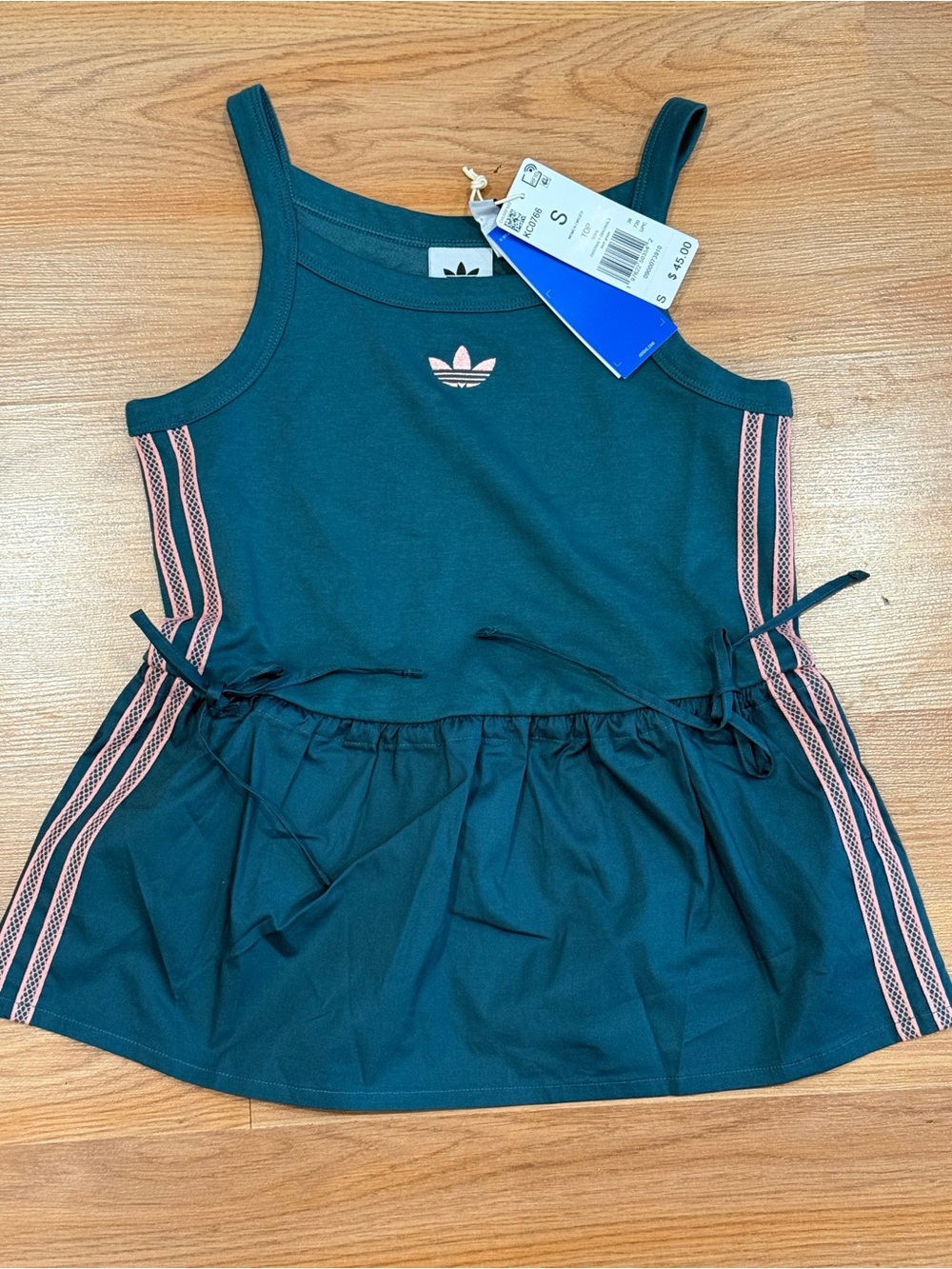 adidas womens Teal Tank Top Dress with Pink Stripe Detail